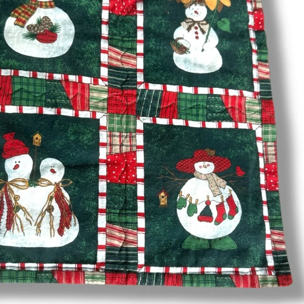 Vintage Handmade Christmas Snowman Appliqué Hanging Quilted Blanket Xmas Holiday
